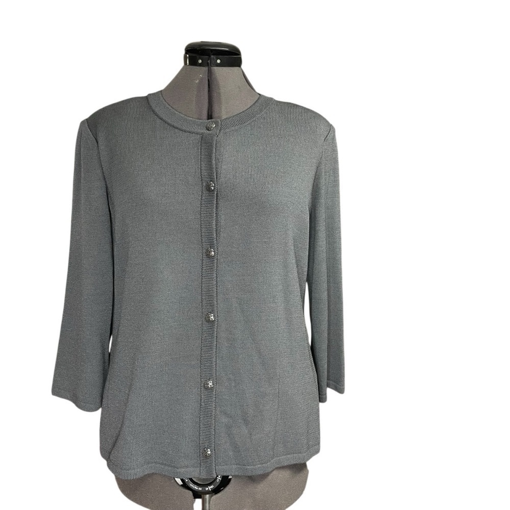 St. John Grey Wool Blend Knit Cardigan Size Large